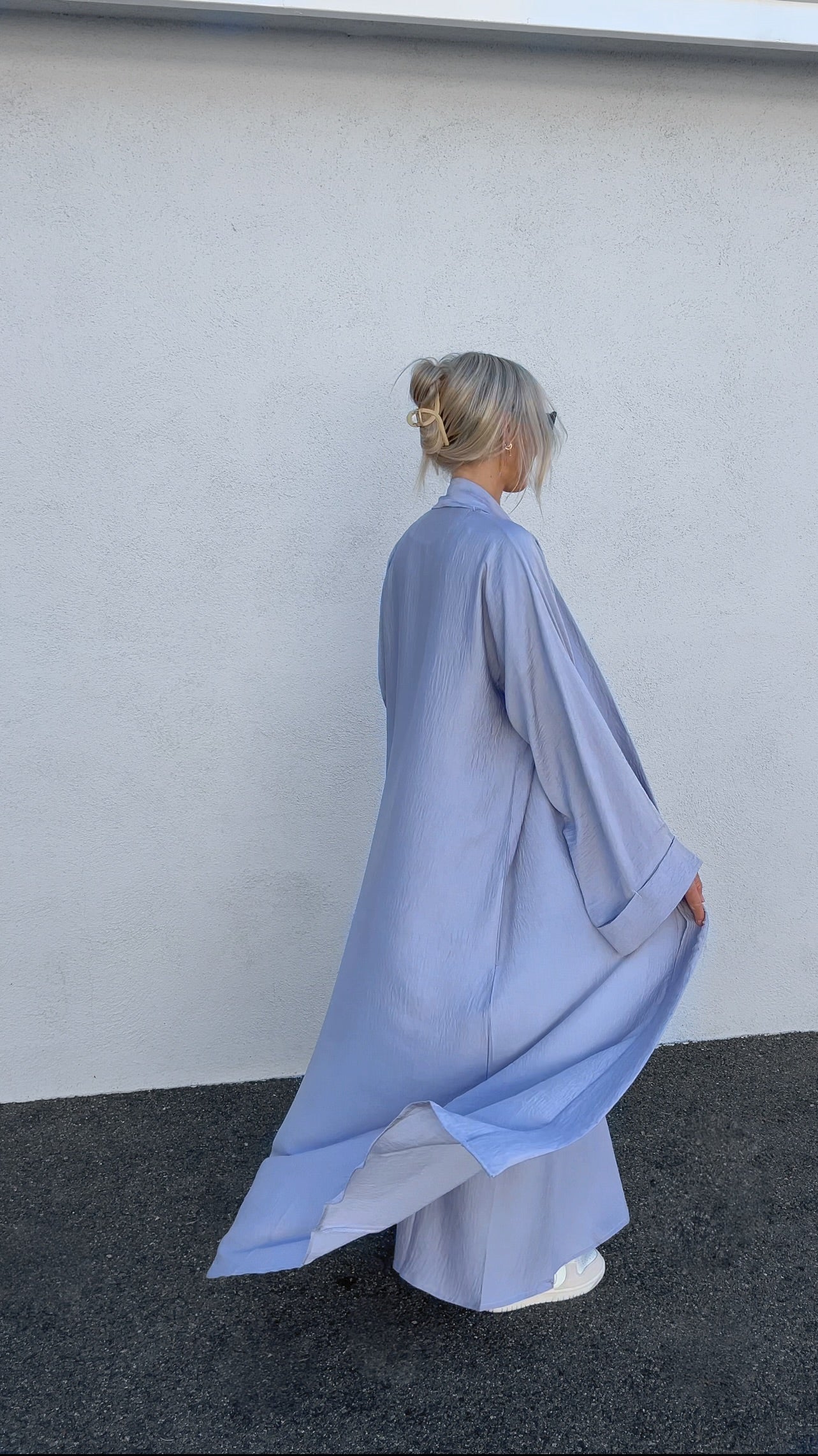 Dusty Blue Folded Collar Abaya 4 Piece Set